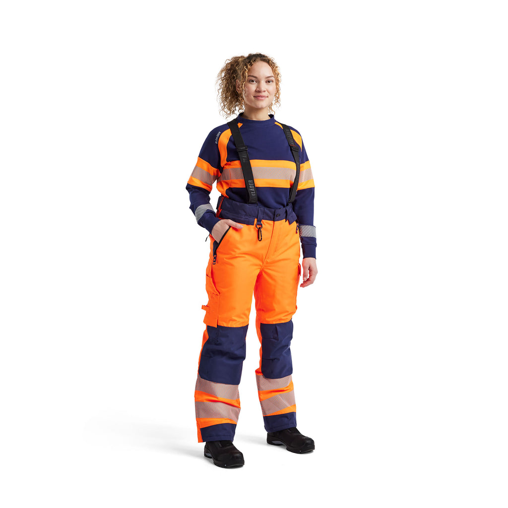 Blaklader 1875 Hi Vis Winter Trousers Hi Vis Orange Navy Blue Model Woman