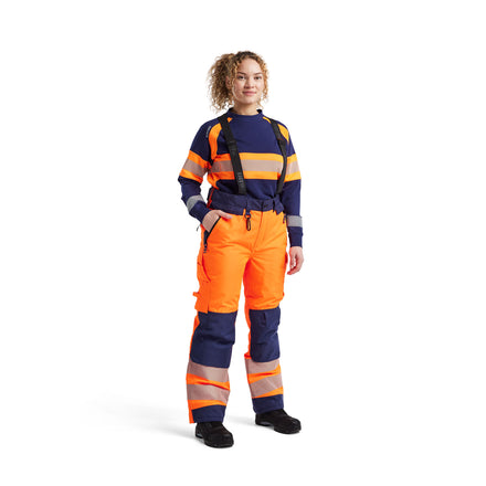 Blaklader 1875 Hi Vis Winter Trousers Hi Vis Orange Navy Blue Model Woman