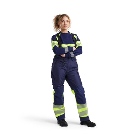 Blaklader 1877 Hi Vis Shell Trousers Navy Blue Hi Vis Yellow Model Woman