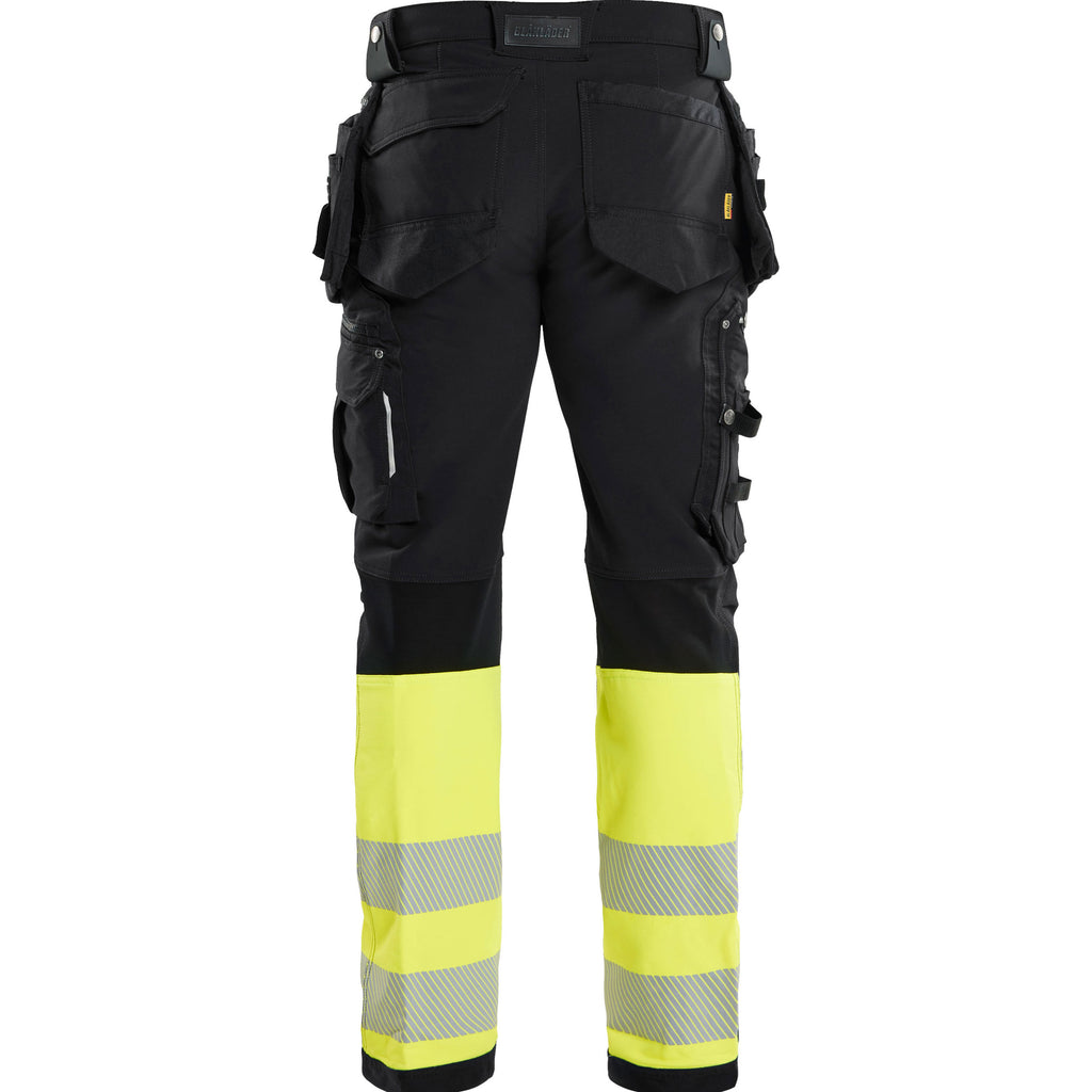 Blaklader 1993 Hi Vis Trousers 4 Way Stretch Black Hi Vis Yellow Back