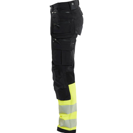 Blaklader 1993 Hi Vis Trousers 4 Way Stretch Black Hi Vis Yellow Left