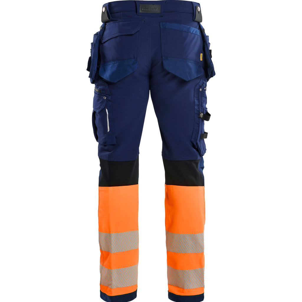 Blaklader 1993 Hi Vis Trousers 4 Way Stretch Navy Blue Hi Vis Orange Back