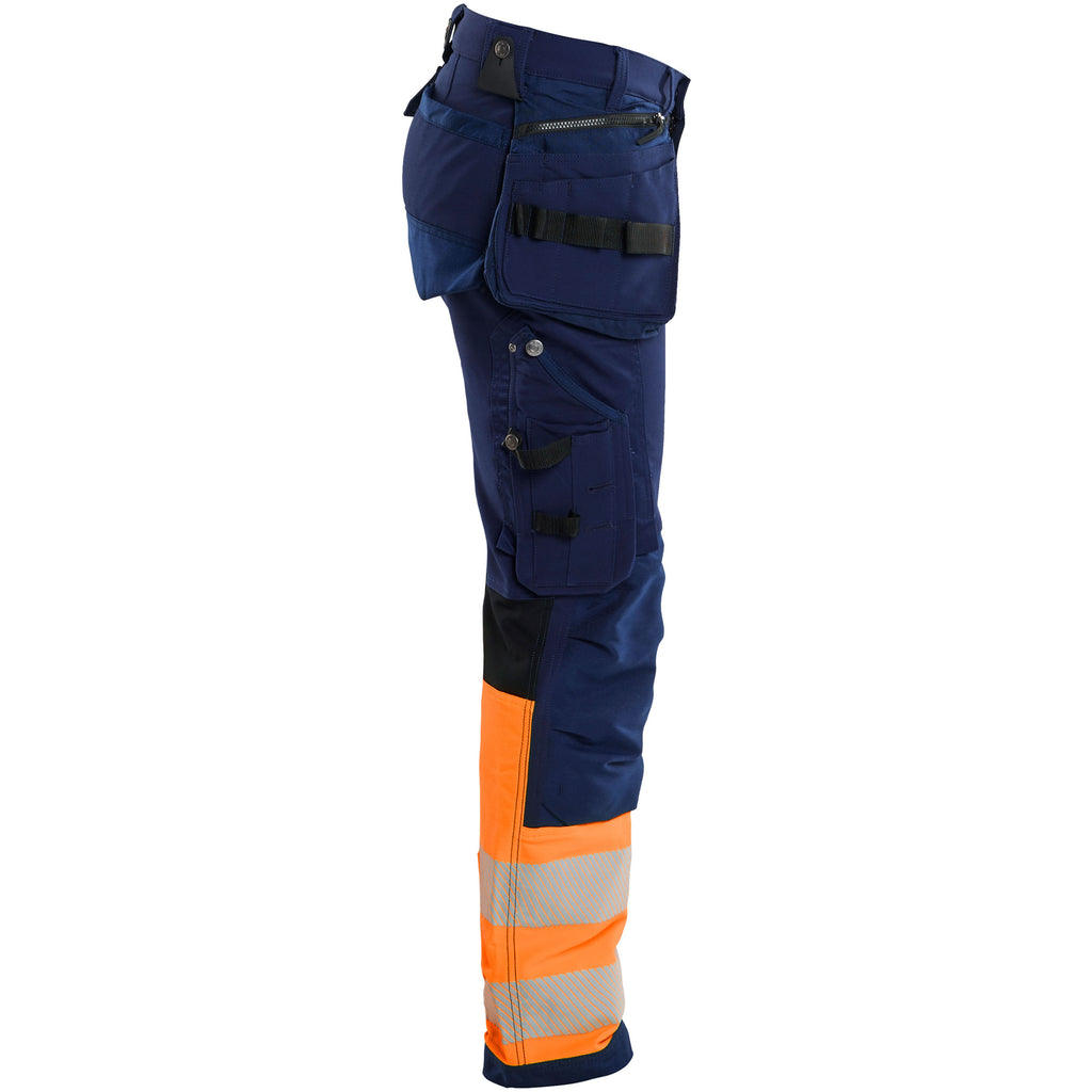 Blaklader 1993 Hi Vis Trousers 4 Way Stretch Navy Blue Hi Vis Orange Right