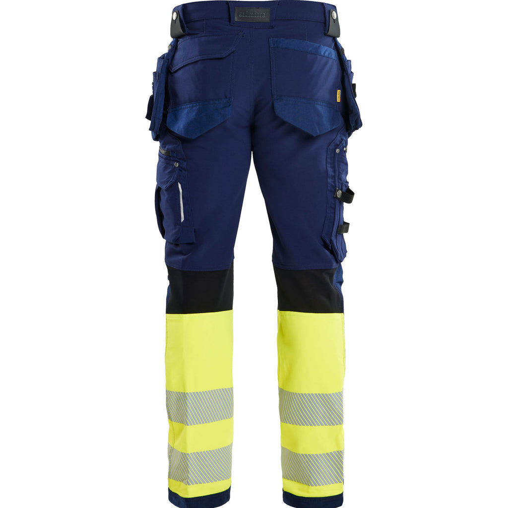 Blaklader 1993 Hi Vis Trousers 4 Way Stretch Navy Blue Hi Vis Yellow Back