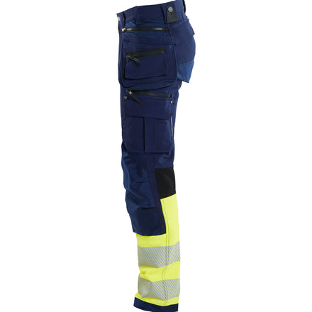 Blaklader 1993 Hi Vis Trousers 4 Way Stretch Navy Blue Hi Vis Yellow Left