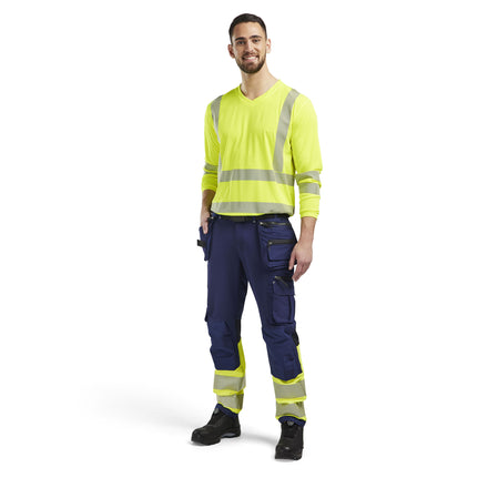 Blaklader 1993 Hi Vis Trousers 4 Way Stretch Navy Blue Hi Vis Yellow Model