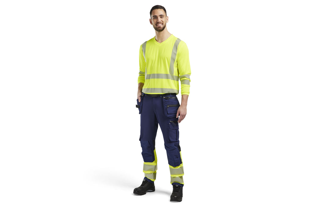 Blaklader 1993 Black/Hi-Vis Yellow Trousers 4-Way-Stretch With Holster Pockets