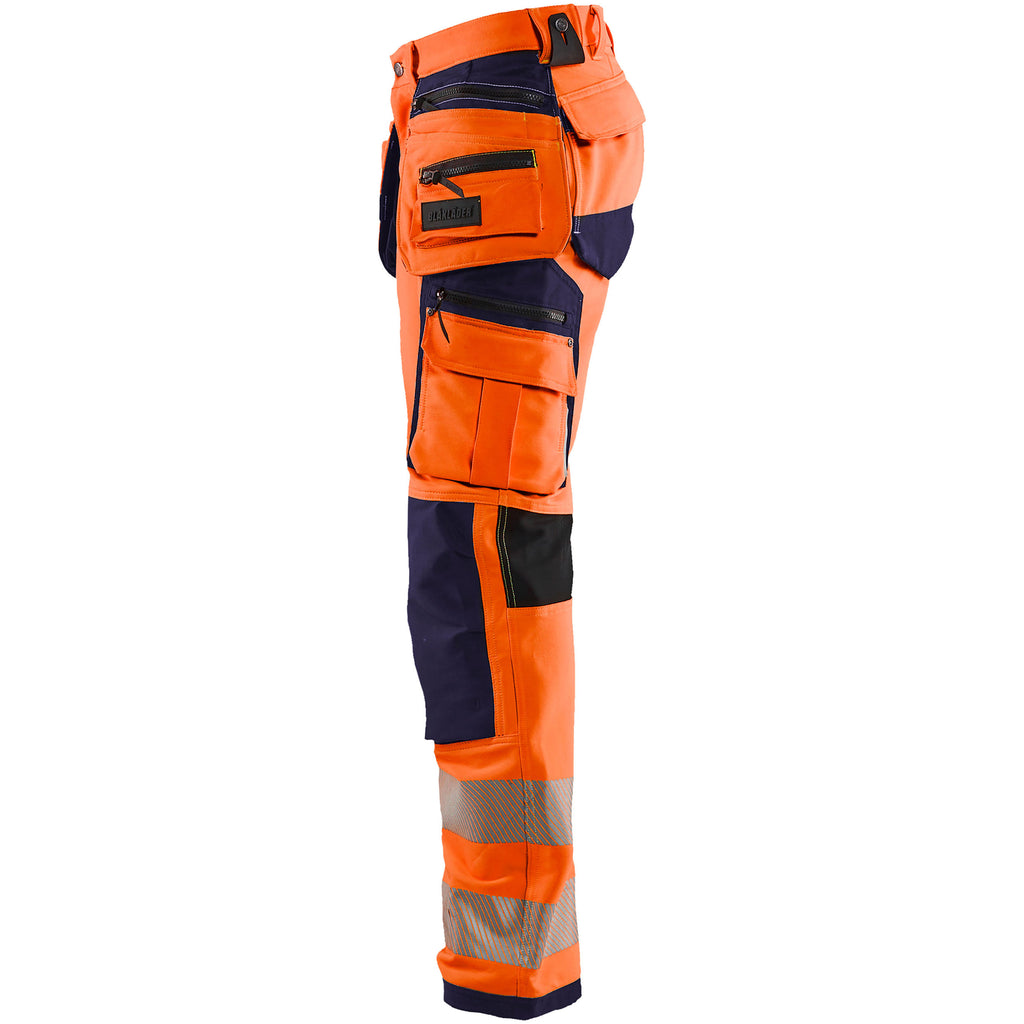 Blaklader 1997 Hi Vis Trousers 4 Way Stretch Hi Vis Orange Navy Blue Left