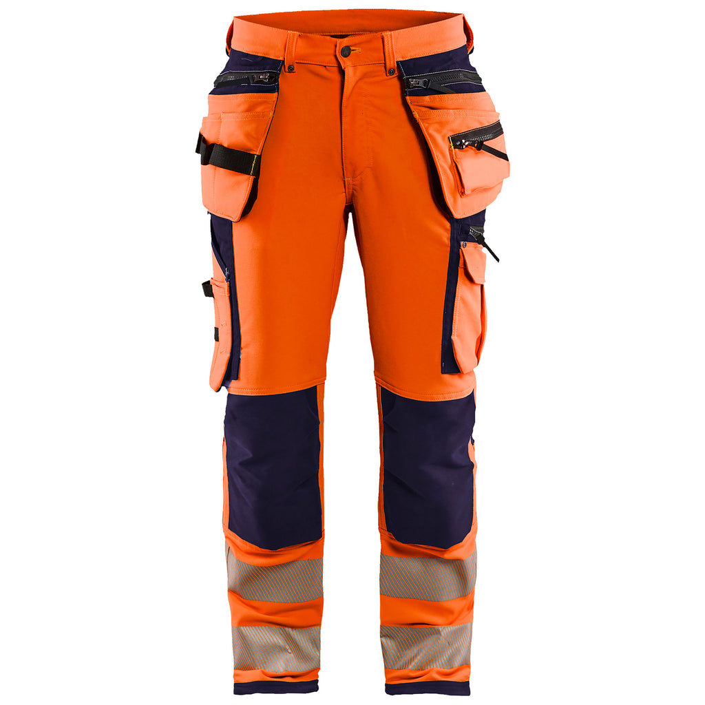 Blaklader 1997 Hi Vis Trousers 4 Way Stretch Hi Vis Orange Navy Blue Main