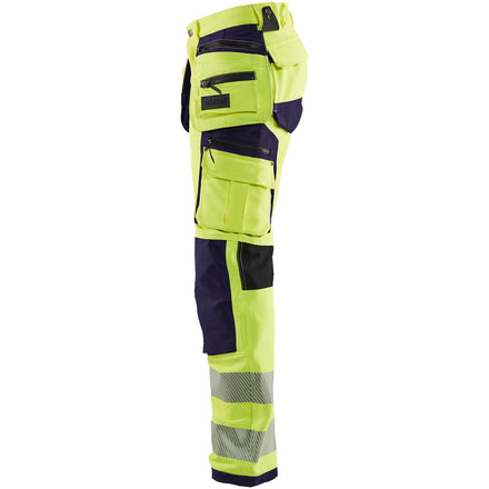 Blaklader 1997 Hi Vis Trousers 4 Way Stretch Hi Vis Yellow Navy Blue Left