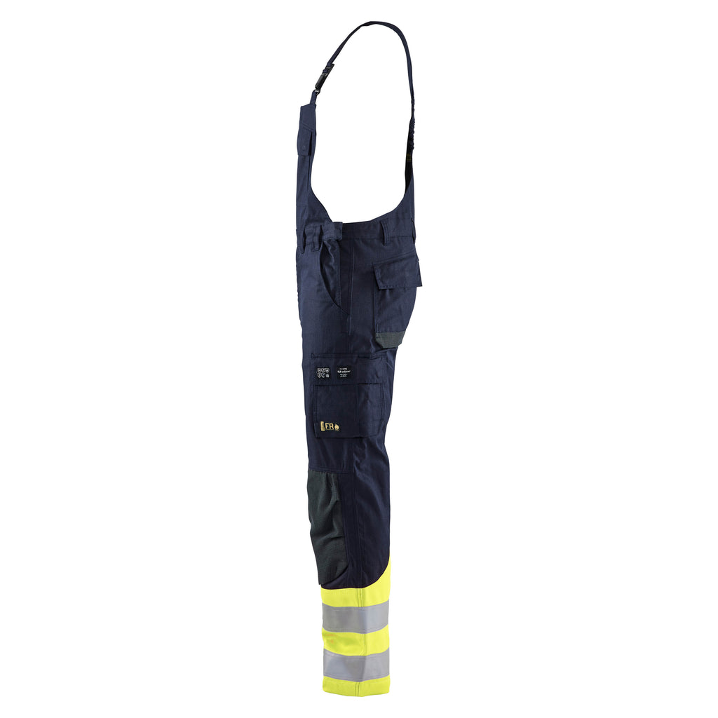 Blaklader 2888 Multinorm Inherent Bib Trousers Navy Blue Hi Vis Yellow Left