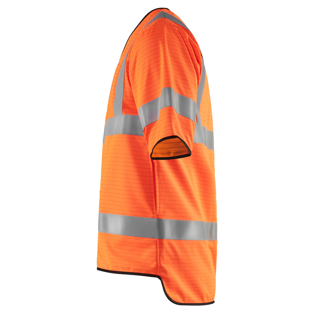 Blaklader 3034 Multinorm Safety Waistcoat Hi Vis Orange Navy Blue Left