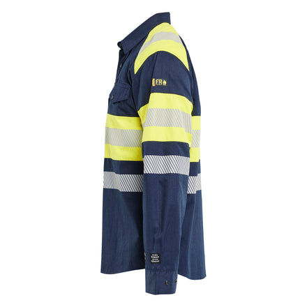 Blaklader 3229 Multinorm Shirt Navy Blue Hi Vis Yellow Left