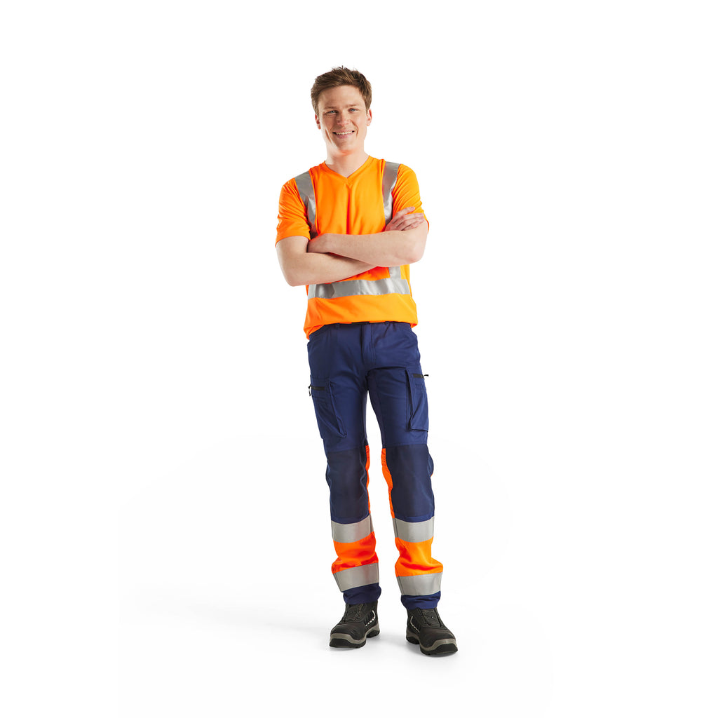 Blaklader 3313 Hi Vis T Shirt Hi Vis Orange Navy Blue Model