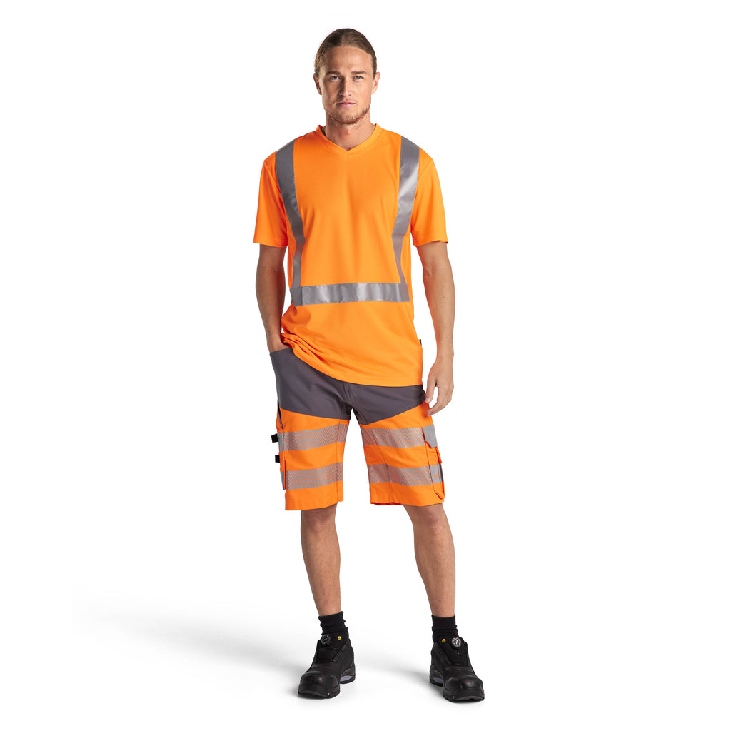 Blaklader 3313 Hi Vis T Shirt Hi Vis Orange Navy Blue Model