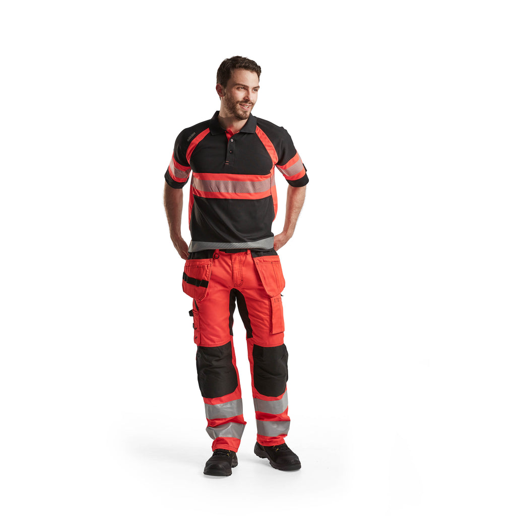 Blaklader 3338 Black/Red Hi-Vis Polo Shirt With UV-Protection