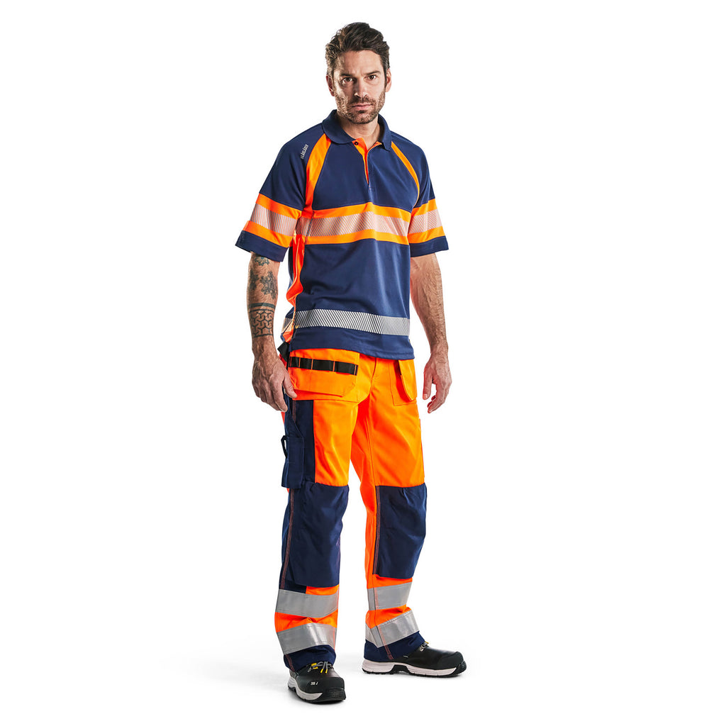 Blaklader 3338 Navy Blue/Hi-Vis Orange Polo Shirt With UV-Protection
