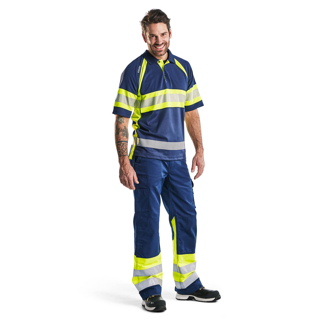 Blaklader 3338 Navy Blue/Hi-Vis Yellow Polo Shirt With UV-Protection