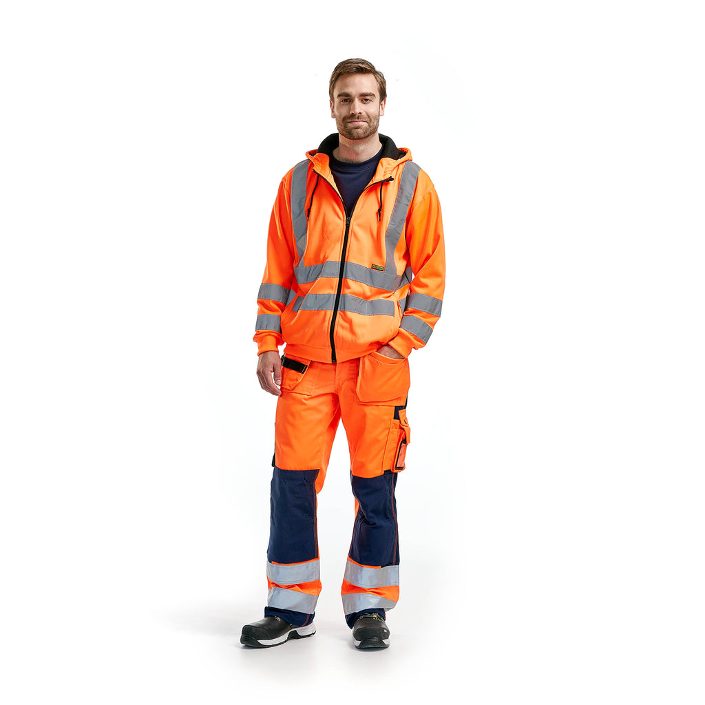 Blaklader 3346 Hi Vis Hooded Sweater Hi Vis Orange Navy Blue Model