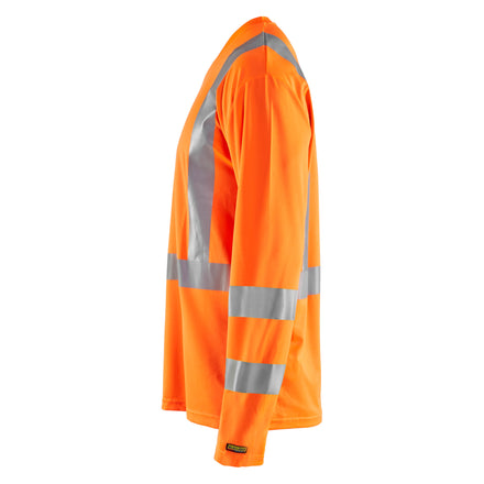 Blaklader 3383 Hi Vis Uv Long Sleeved T Shirt Hi Vis Orange Navy Blue Left