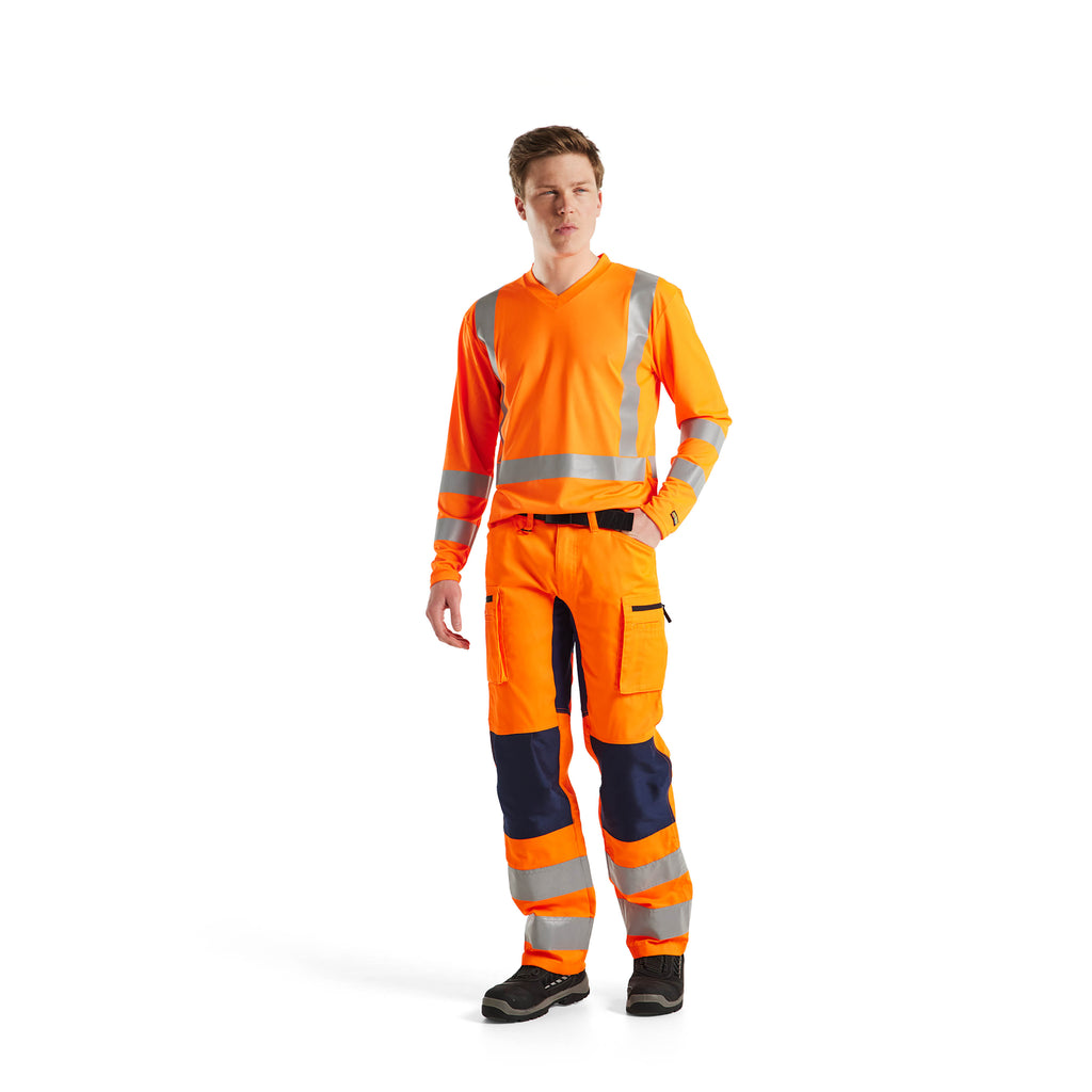 Blaklader 3383 Hi Vis Uv Long Sleeved T Shirt Hi Vis Orange Navy Blue Model