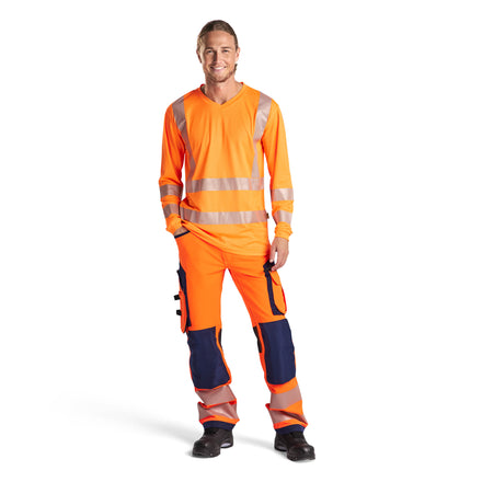 Blaklader 3385 Hi Vis Uv Long Sleeved T Shirt Hi Vis Orange Navy Blue Model