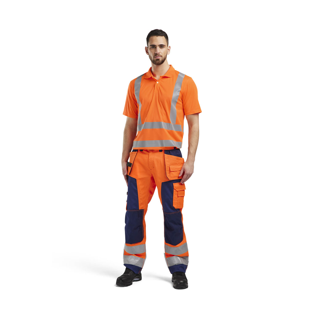 Blaklader 3391 Uv Polo Shirt Hi Vis Hi Vis Orange Navy Blue Model