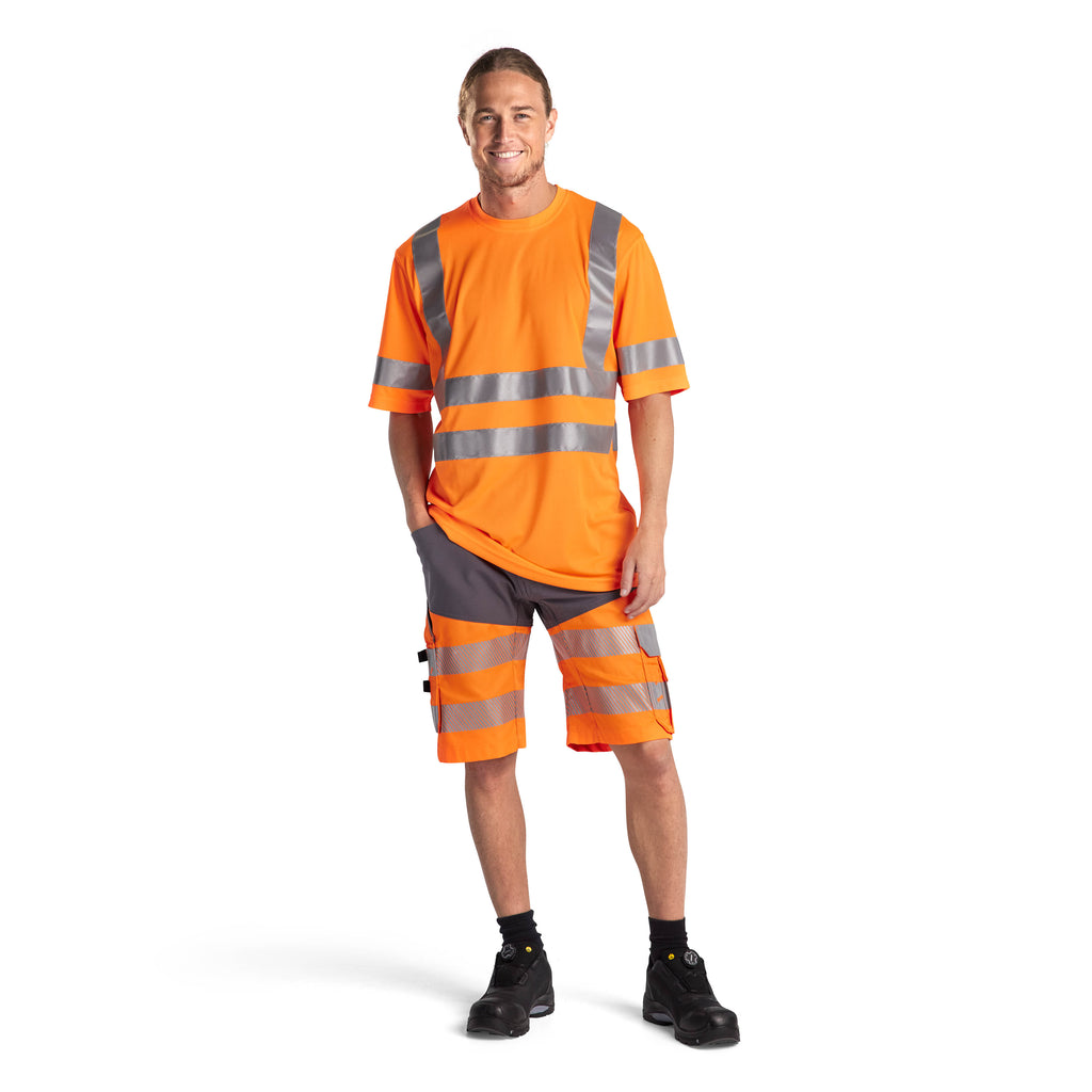 Blaklader 3413 Hi Vis T Shirt Hi Vis Orange Navy Blue Model