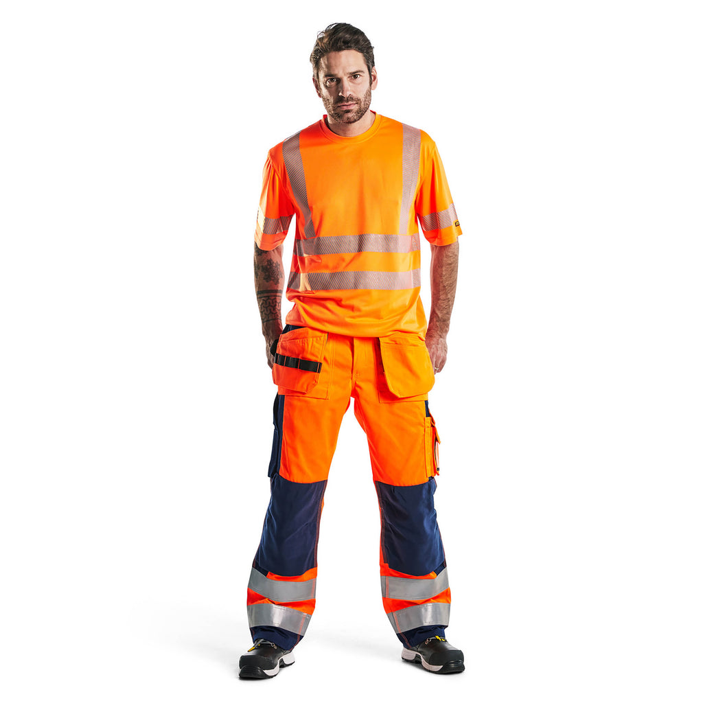 Blaklader 3420 Hi Vis Uv Protected T Shirt Hi Vis Orange Navy Blue Model