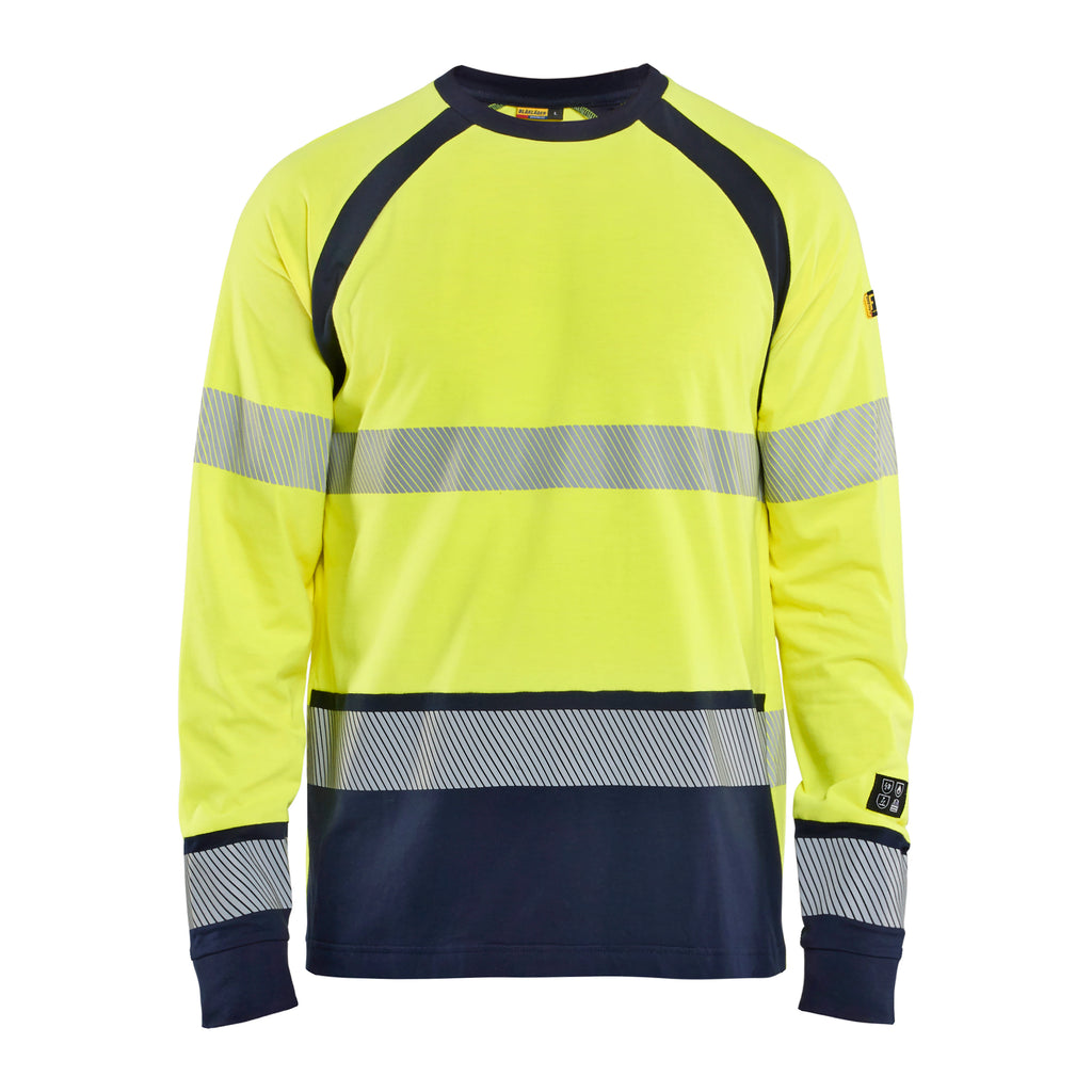 Blaklader 3436 Hi-Vis Yellow/Navy Blue Arc Flash & Fire Retardant Long-Sleeved T-Shirt Multinorm