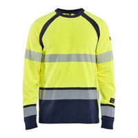 Blaklader 3436 Hi-Vis Yellow/Navy Blue Arc Flash & Fire Retardant Long-Sleeved T-Shirt Multinorm