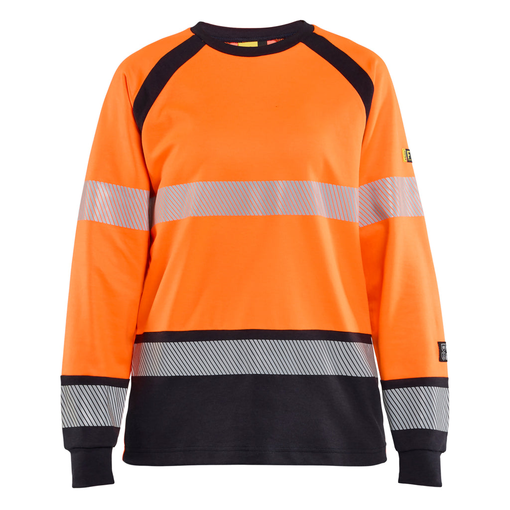 Blaklader 3437 Orange/Navy Blue Arc Flash & Fire Retardant Women’S Long-Sleeved T-Shirt Multinorm Inherent