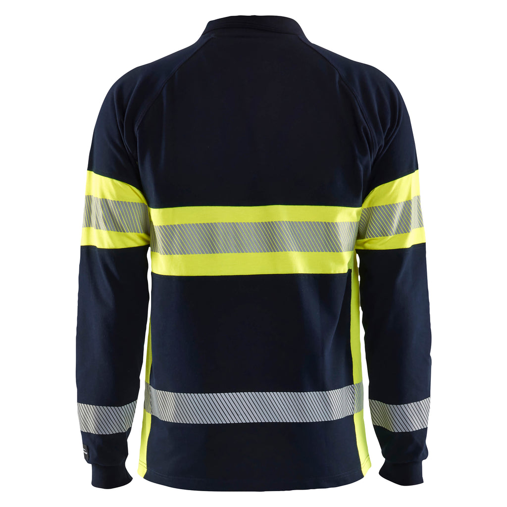 Blaklader 3438 Long Sleeved Multinorm Polo Navy Blue Hi Vis Yellow Back