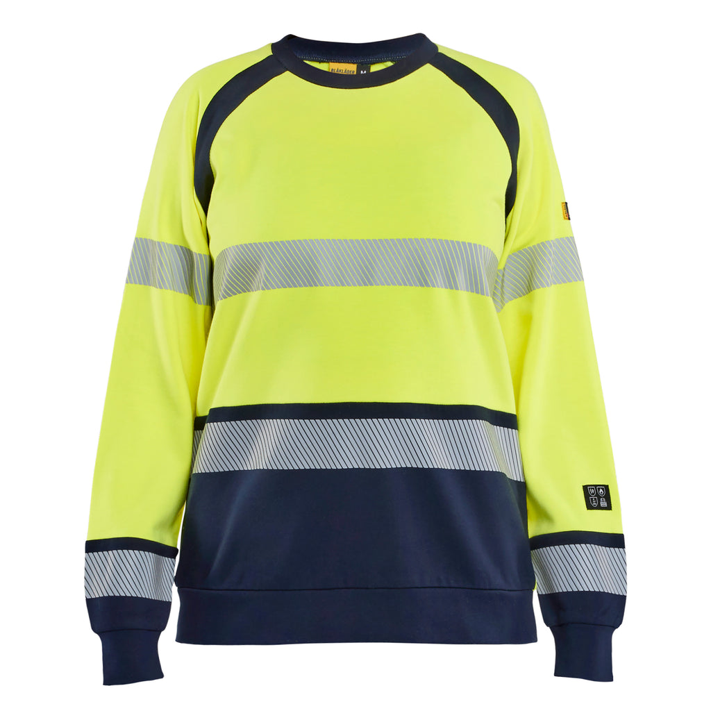 Blaklader 3454 Hi-Vis Yellow/Navy Blue Arc Flash Women's Sweatshirt Multinorm