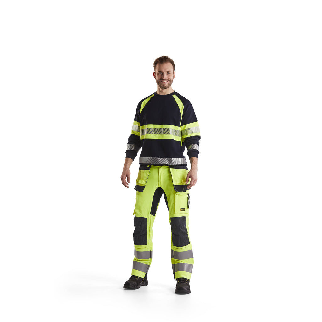 Blaklader 3459 Multinorm Sweatshirt Navy Blue Hi Vis Yellow Model
