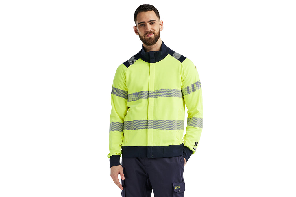 Blaklader 3461 Hi-Vis Yellow/Navy Blue Arc Flash & Fire Retardant Multinorm Sweatshirt With Full Zip