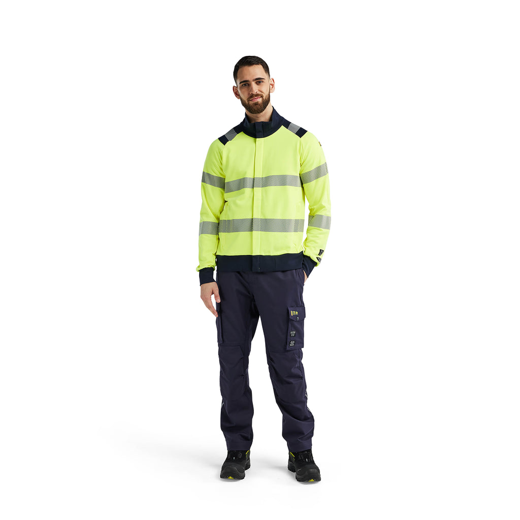 Blaklader 3461 Multinorm Sweatshirt With Full Zip Hi Vis Yellow Navy Blue Model