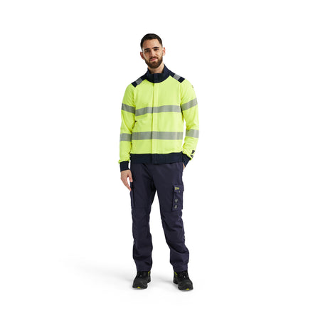 Blaklader 3461 Multinorm Sweatshirt With Full Zip Hi Vis Yellow Navy Blue Model