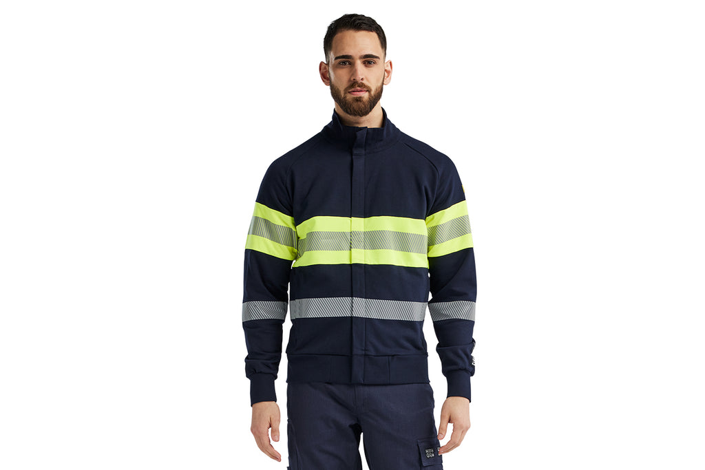 Blaklader 3462 Navy Blue/Hi-Vis Yellow Arc Flash & Fire Retardant Multinorm Sweatshirt With Zip