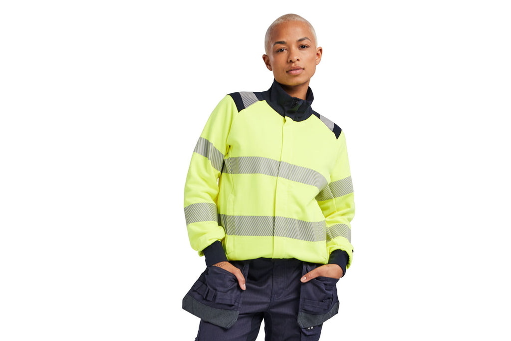 Blaklader 3471 Hi-Vis Yellow/Navy Blue Women’s Arc Flash & Fire Retardant Multinorm Sweatshirt With Zipper