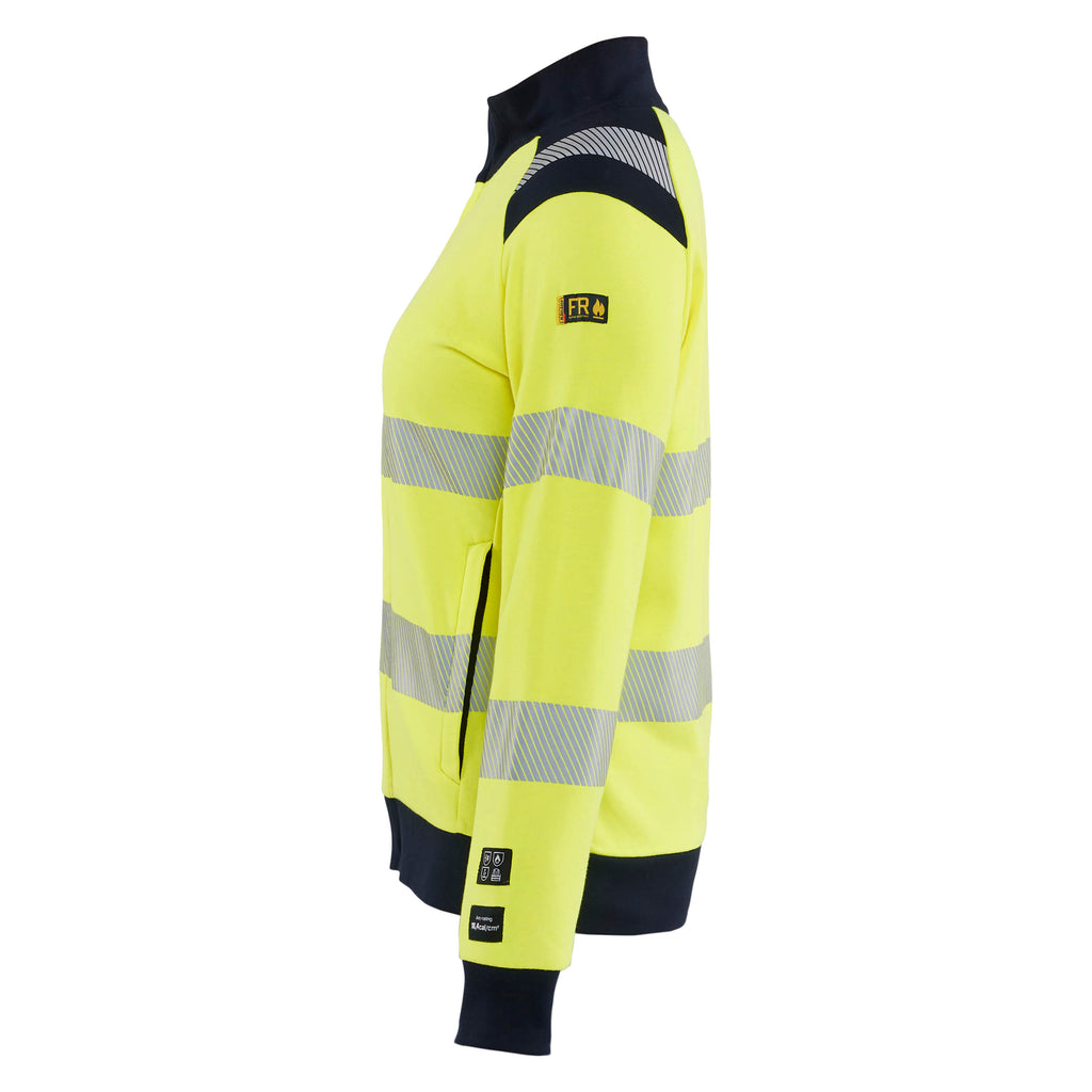 Blaklader 3471 Women’S Multinorm Hi Vis Sweatshirt Zip Hi Vis Yellow Navy Blue Left