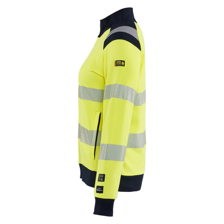 Blaklader 3471 Women’S Multinorm Hi Vis Sweatshirt Zip Hi Vis Yellow Navy Blue Left