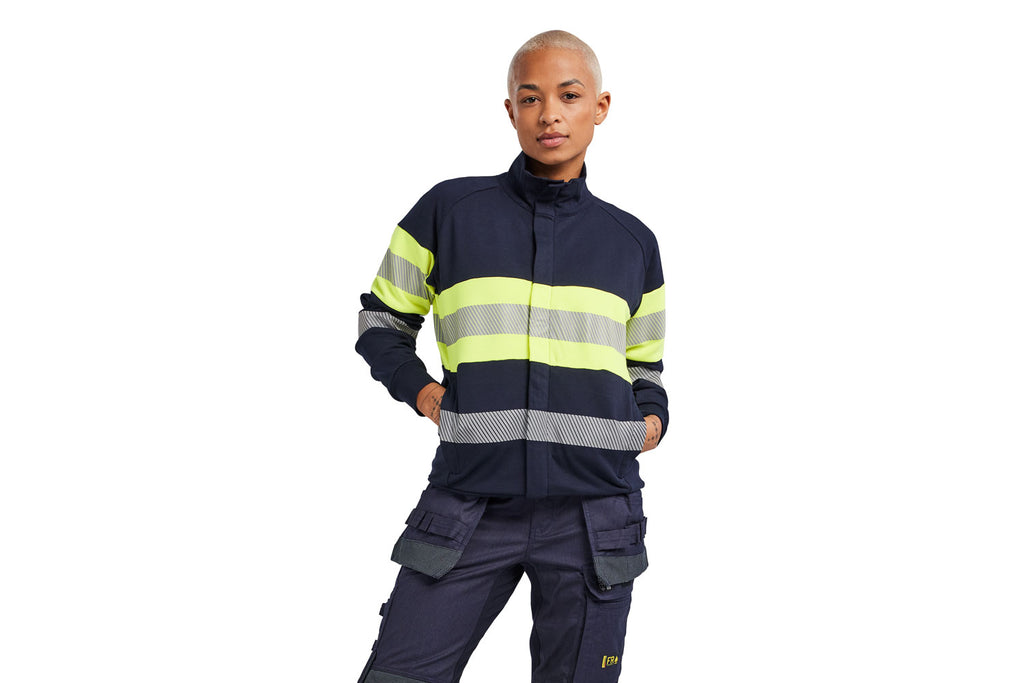Blaklader 3472 Navy Blue/Hi-Vis Yellow Women’s Arc Flash & Fire Retardant Multinorm Sweatshirt With Zipper