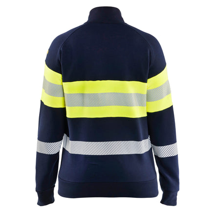 Blaklader 3472 Women’S Multinorm Hi Vis Sweatshirt Zip Navy Blue Hi Vis Yellow Back