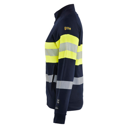 Blaklader 3472 Women’S Multinorm Hi Vis Sweatshirt Zip Navy Blue Hi Vis Yellow Left