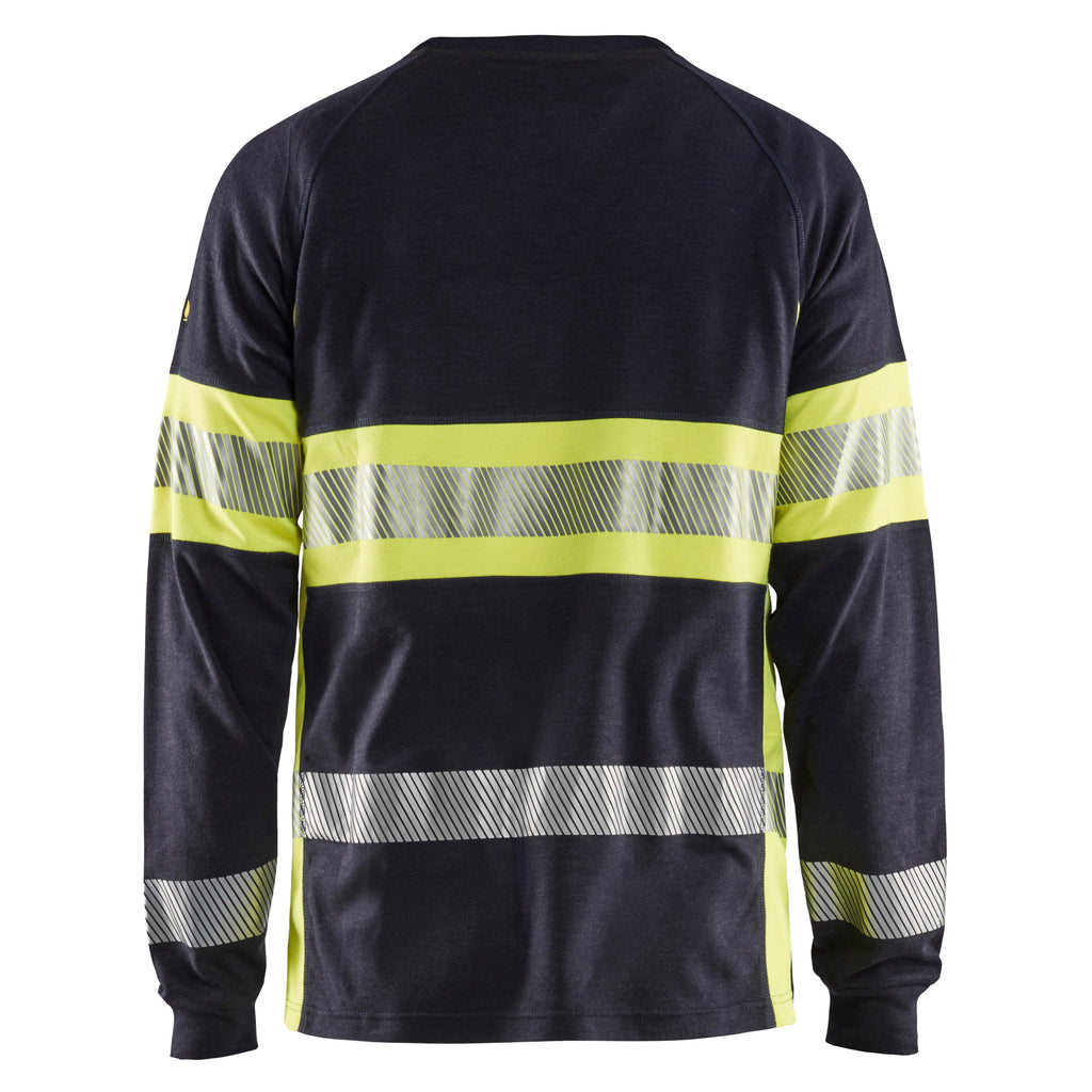 Blaklader 3484 Flame Resistant Long Sleeve T Shirt Navy Blue Hi Vis Yellow Back