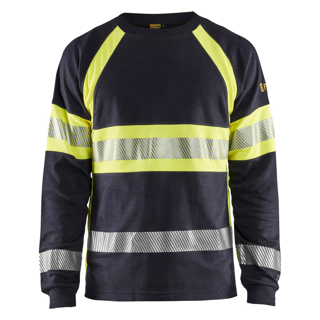 Blaklader 3484 Flame Resistant Long Sleeve T Shirt Navy Blue Hi Vis Yellow Main