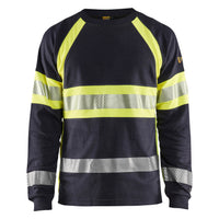 Blaklader 3484 Flame Resistant Long Sleeve T Shirt Navy Blue Hi Vis Yellow Main