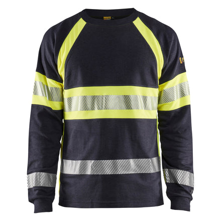 Blaklader 3484 Flame Resistant Long Sleeve T Shirt Navy Blue Hi Vis Yellow Main