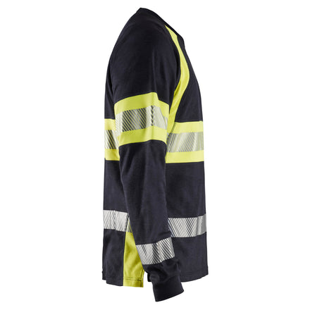 Blaklader 3484 Flame Resistant Long Sleeve T Shirt Navy Blue Hi Vis Yellow Right